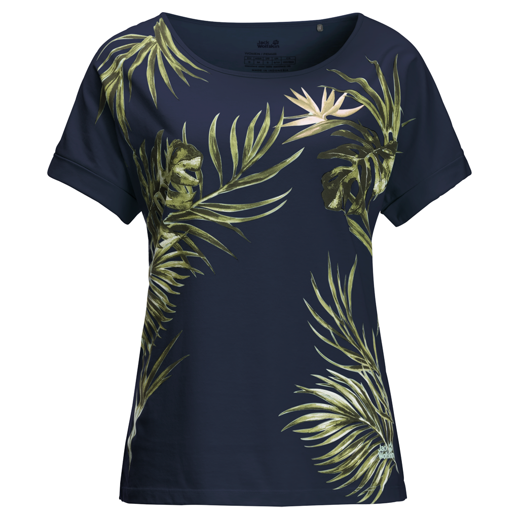Jack Wolfskin Tropical Leaf T-Shirt Dames Blauw