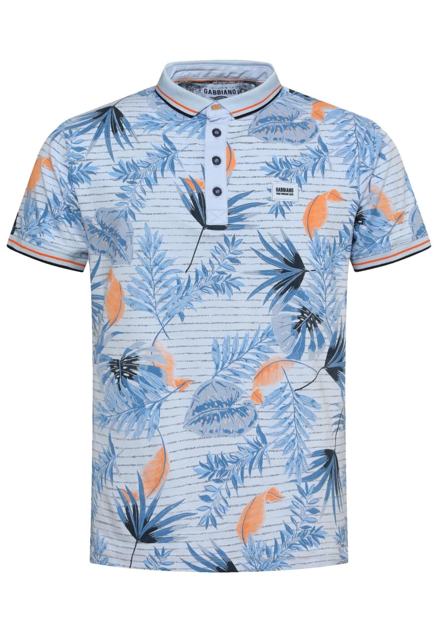 Gabbiano Poloshirt Zomerse Polo Met Floral Allover Print 232538 Pastel Blue 318 Mannen Maat - M